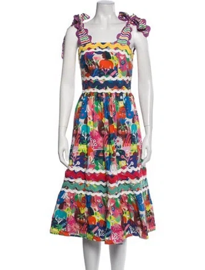 Pre-owned Celia B Graphic Print Midi Length Dress In Blue