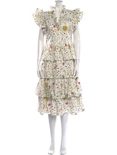 Pre-owned Celia B Graphic Print Midi Length Dress In Neutrals
