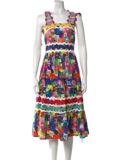 Pre-owned Celia B Graphic Print Midi Length Dress W/ Tags In Blue