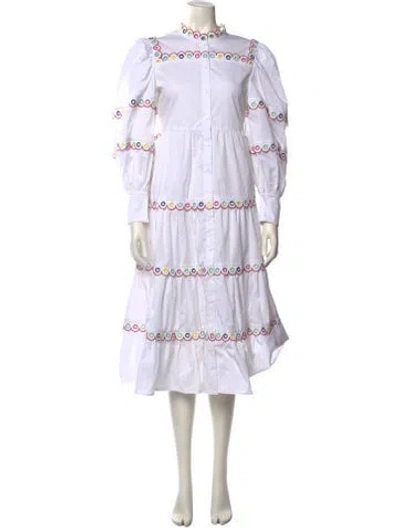 Pre-owned Celia B Graphic Print Midi Length Dress In White