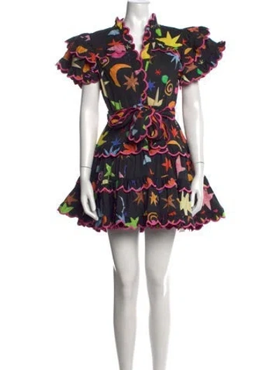 Pre-owned Celia B Graphic Print Mini Dress In Black