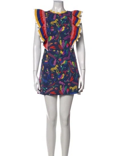 Pre-owned Celia B Graphic Print Mini Dress In Blue