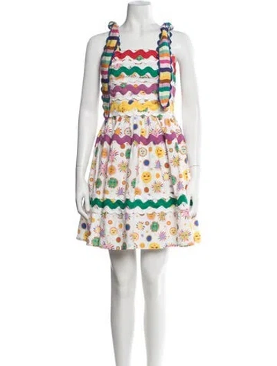 Pre-owned Celia B Graphic Print Mini Dress In White