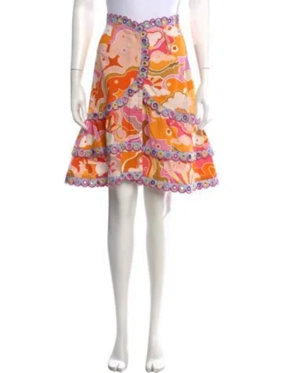 Pre-owned Celia B Graphic Print Mini Skirt In Orange
