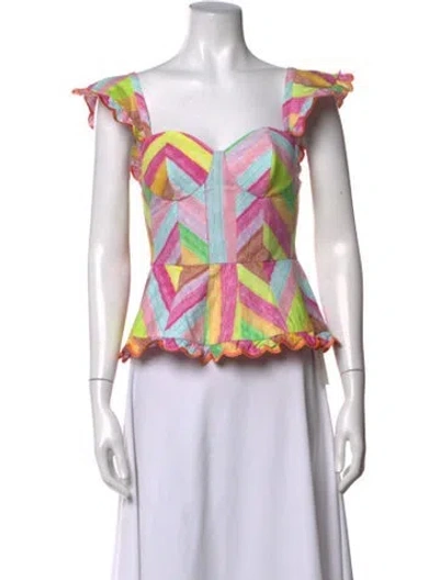 Pre-owned Celia B Graphic Print Square Neckline Top In Pink