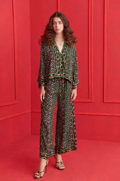 Celia B Hala Wide Sleeves Blouse In Black In Animal Print