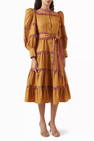 Celia B Hasu Tiered Midi Dress In Sand In Orange