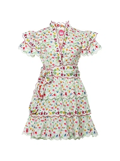 Celia B Haze Ruffled Bow Cotton Mini Dress In White