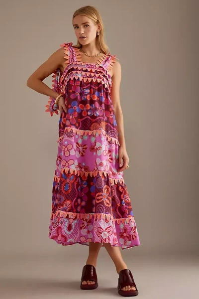Celia B Kelly Sleeveless Printed Linen Midi Dress In Pink