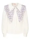 Celia B Lace-trimmed Oversized Collar Blouse