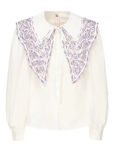 Celia B Lace-trimmed Oversized Collar Blouse
