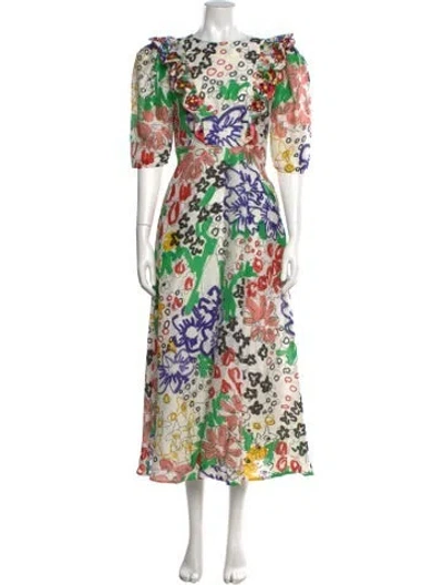 Pre-owned Celia B Linen Midi Length Dress In White