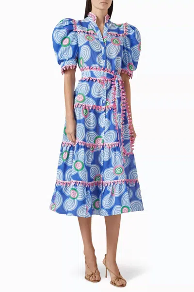 Celia B Lottie Printed Midi Dress In Multi In Blue