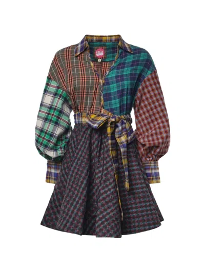 Celia B Lumbre Patchwork Check Mini Dress In Blue