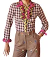 Celia B Lys Flannel Shirt With Ruffled Placket In Multi-colored In Multi