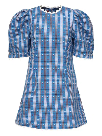 Celia B Mini Carmen Puffed-sleeve Checked Dress
