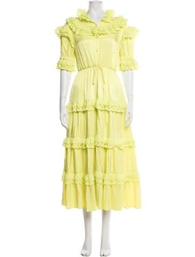 Pre-owned Celia B Mock Neck Long Dress In Yellow