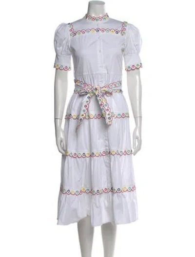 Pre-owned Celia B Mock Neck Midi Length Dress In White