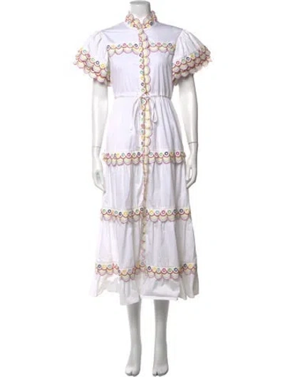 Pre-owned Celia B Mock Neck Midi Length Dress In White