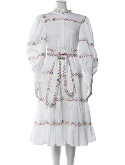 Pre-owned Celia B Mock Neck Midi Length Dress In White
