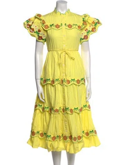 Pre-owned Celia B Mock Neck Midi Length Dress In Yellow