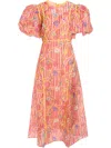 Celia B Nammu Puff Sleeves Maxi Dress In Yellow In Pink