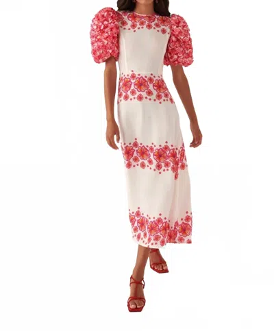 Celia B Natura Floral Midi Dress In White In Multi