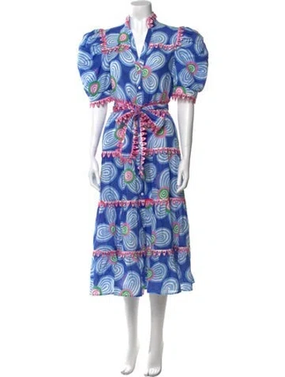 Pre-owned Celia B Paisley Print Long Dress In Blue