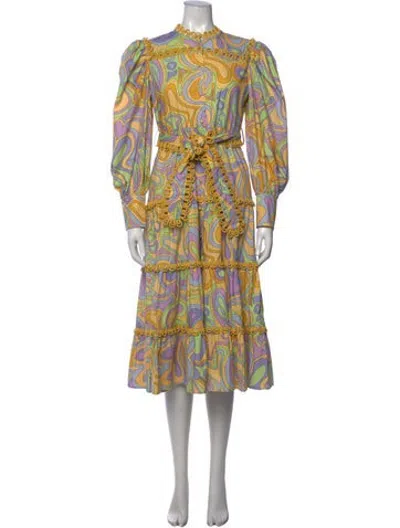 Pre-owned Celia B Paisley Print Midi Length Dress In Yellow