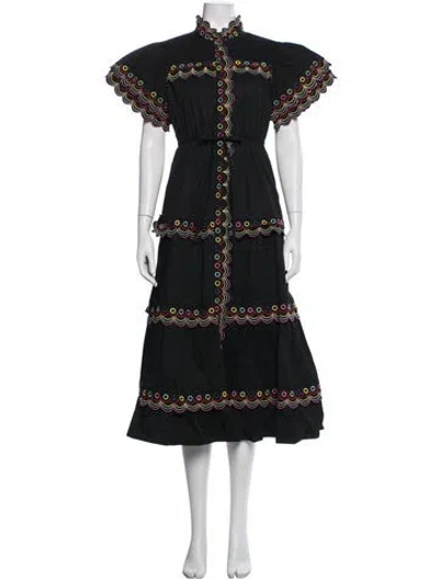 Pre-owned Celia B Patterned Long Dress In Black