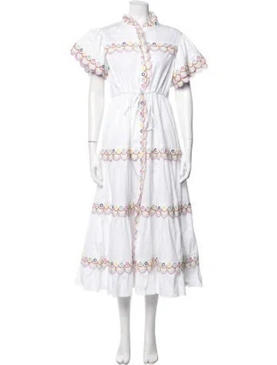 Pre-owned Celia B Patterned Long Dress In White