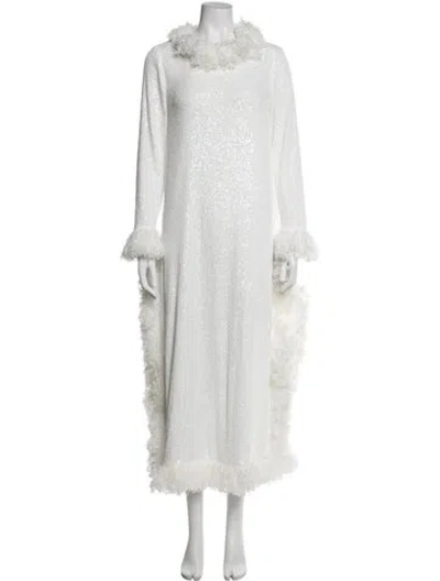 Pre-owned Celia B Patterned Long Dress In White
