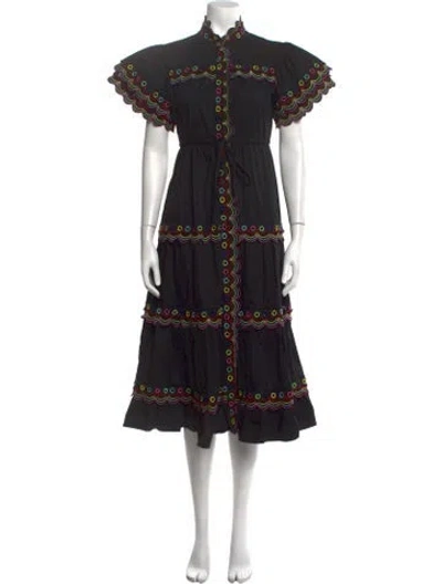 Pre-owned Celia B Patterned Midi Length Dress In Black