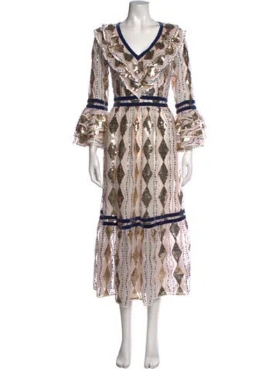 Pre-owned Celia B Patterned Midi Length Dress In Neutrals