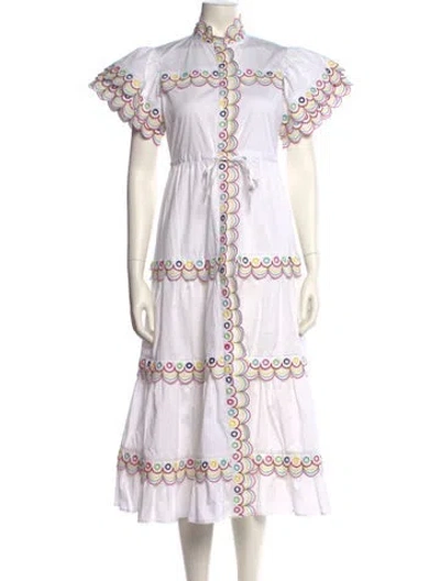 Pre-owned Celia B Patterned Midi Length Dress In White