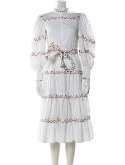 Pre-owned Celia B Patterned Midi Length Dress In White