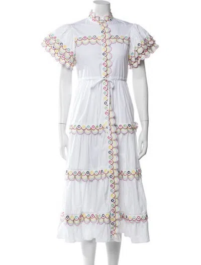 Pre-owned Celia B Patterned Midi Length Dress In White