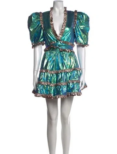 Pre-owned Celia B Patterned Mini Dress In Blue/green