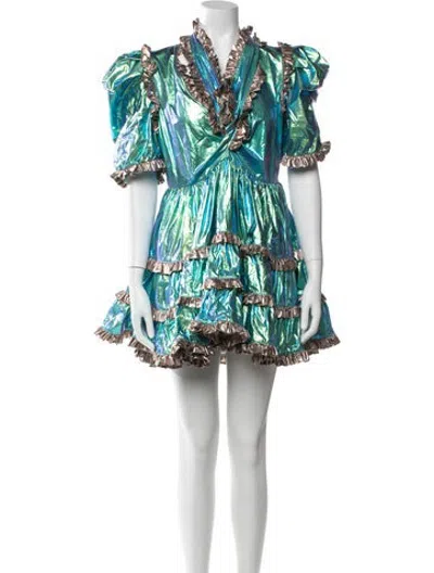 Pre-owned Celia B Patterned Mini Dress In Blue/green