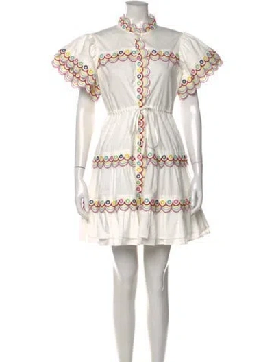 Pre-owned Celia B Patterned Mini Dress In White