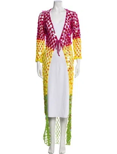 Pre-owned Celia B Patterned Open Front Sweater In Multi