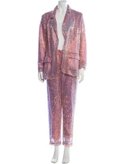 Pre-owned Celia B Patterned Sequin Embellishments Pantsuit W/ Tags In Pink