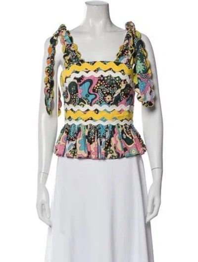 Pre-owned Celia B Patterned Square Neckline Crop Top In Pink