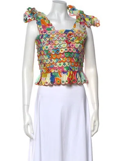 Pre-owned Celia B Patterned Square Neckline Crop Top In Pink