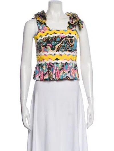 Pre-owned Celia B Patterned Square Neckline Top In Green