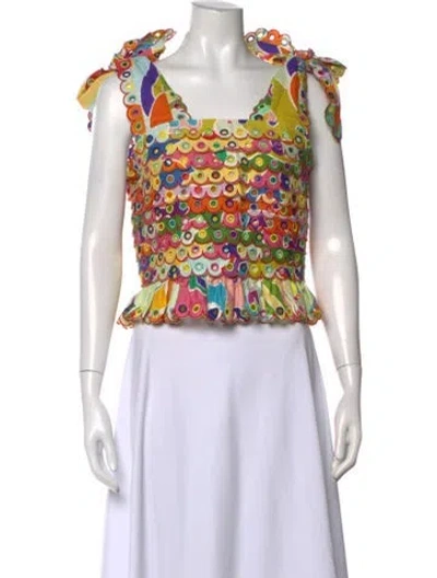 Pre-owned Celia B Patterned Square Neckline Top In Yellow