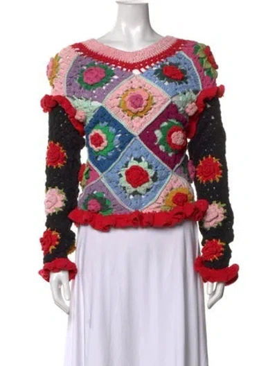 Pre-owned Celia B Patterned V-neck Sweater In Red