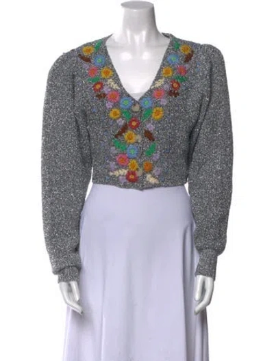 Pre-owned Celia B Patterned V-neck Sweater In Silver