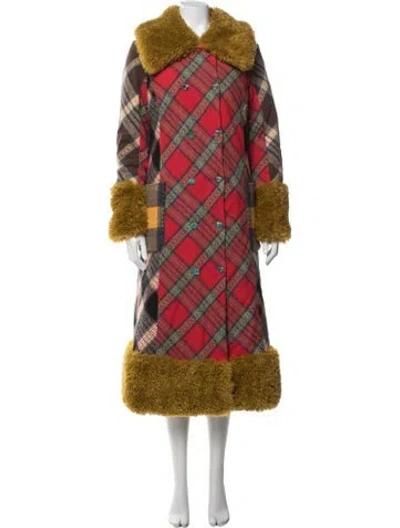 Pre-owned Celia B Plaid Print Coat In Red