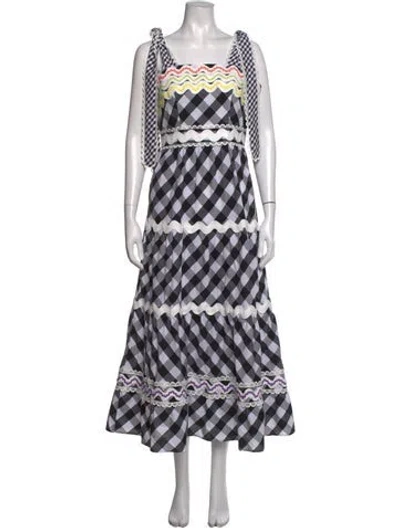Pre-owned Celia B Plaid Print Long Dress In White